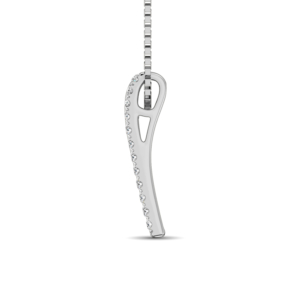 14K White Gold Round and Baguette Diamond 1/3 Ct.Tw. Drop Bar Pendant - Image 3