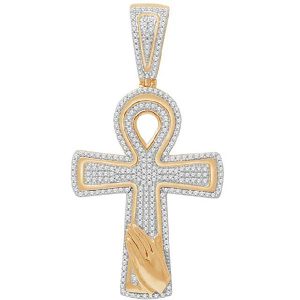 10K 0.65CT D-PENDANT MENS RDS "ANKH CROSS"