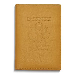 Yellow Genuine Cowhide Leather RFID Blocking Passport Wallet