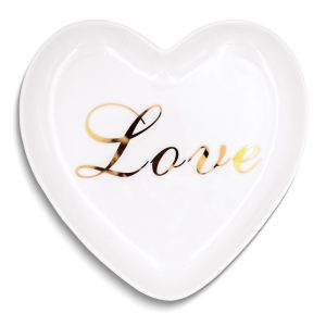 White with Gold-tone LOVE Heart Ceramic Trinket Dish