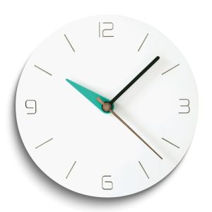 White with Green Accent Hand Wall Clock