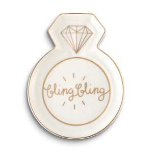 White and Gold-tone BLING BLING Ring Shaped Ceramic Trinket Dish