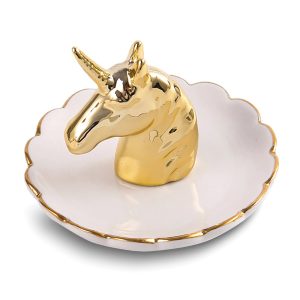 White and Gold-tone Unicorn Head Ring Holder