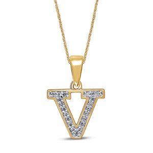 10K 0.08-0.09CT D-ALHABET RDS PRONG SETTING MINI "INITIAL V"